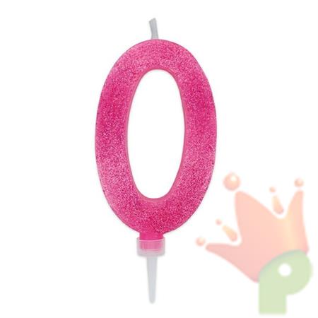 CANDELINA NUMERO 0 MAX DI CERA SWEETY FUCSIA GLITTER 15CM
