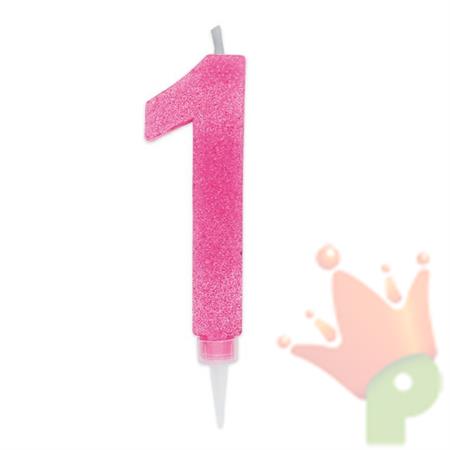 CANDELINA NUMERO 1 MAX DI CERA SWEETY FUCSIA GLITTER 15CM