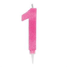 CANDELINA NUMERO 1 MAX DI CERA SWEETY FUCSIA GLITTER 15CM