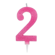 CANDELINA NUMERO 2 MAX DI CERA SWEETY FUCSIA GLITTER 15CM
