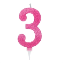 CANDELINA NUMERO 3 MAX DI CERA SWEETY FUCSIA GLITTER 15CM