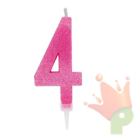CANDELINA NUMERO 4 MAX DI CERA SWEETY FUCSIA GLITTER 15CM