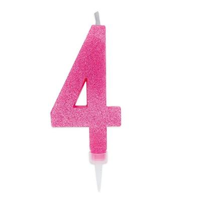 CANDELINA NUMERO 4 MAX DI CERA SWEETY FUCSIA GLITTER 15CM