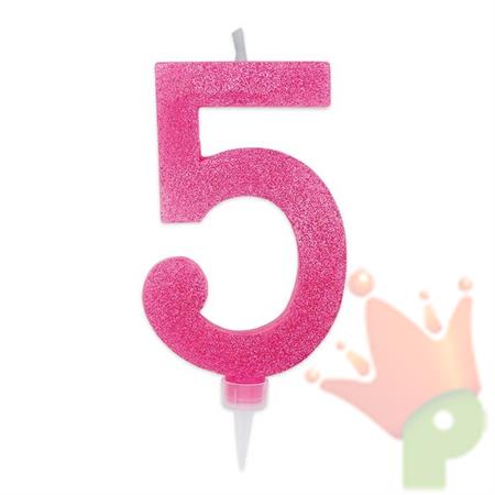 CANDELINA NUMERO 5 MAX DI CERA SWEETY FUCSIA GLITTER 15CM