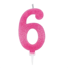 CANDELINA NUMERO 6 MAX DI CERA SWEETY FUCSIA GLITTER 15CM