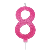 CANDELINA NUMERO 8 MAX DI CERA SWEETY FUCSIA GLITTER 15CM