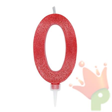 CANDELINA NUMERO 0 MAX DI CERA SWEETY ROSSO GLITTER 15CM