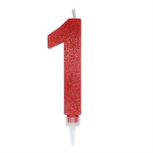 CANDELINA NUMERO 1 MAX DI CERA SWEETY ROSSO GLITTER 15CM