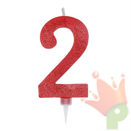 CANDELINA NUMERO 2 MAX DI CERA SWEETY ROSSO GLITTER 15CM
