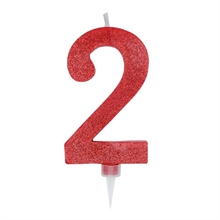 CANDELINA NUMERO 2 MAX DI CERA SWEETY ROSSO GLITTER 15CM