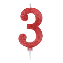 CANDELINA NUMERO 3 MAX DI CERA SWEETY ROSSO GLITTER 15CM