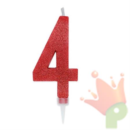 CANDELINA NUMERO 4 MAX DI CERA SWEETY ROSSO GLITTER 15CM
