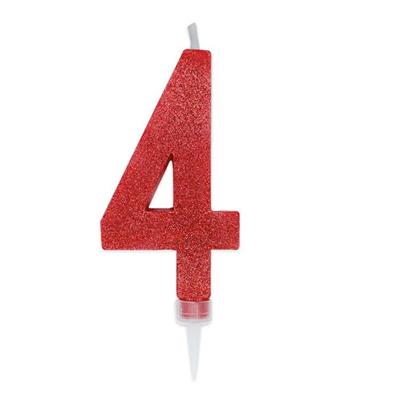 CANDELINA NUMERO 4 MAX DI CERA SWEETY ROSSO GLITTER 15CM