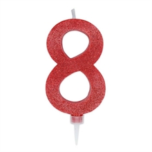 CANDELINA NUMERO 8 MAX DI CERA SWEETY ROSSO GLITTER 15CM
