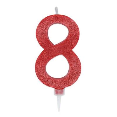 CANDELINA NUMERO 8 MAX DI CERA SWEETY ROSSO GLITTER 15CM