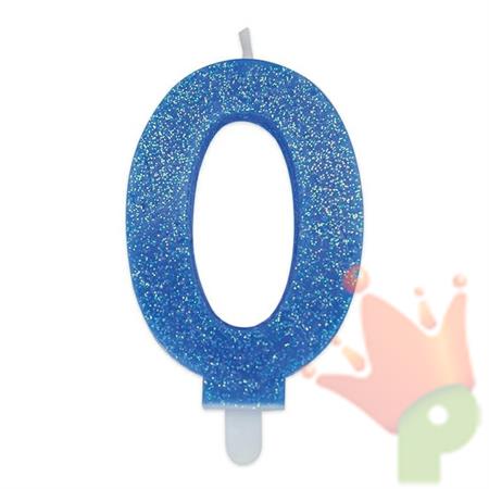 CANDELINA NUMERO 0 DI CERA SWEETY CELESTE GLITTER 9CM