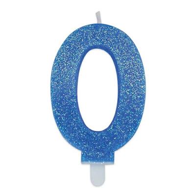 CANDELINA NUMERO 0 DI CERA SWEETY CELESTE GLITTER 9CM
