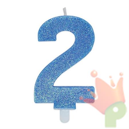 CANDELINA NUMERO 2 DI CERA SWEETY CELESTE GLITTER 9CM