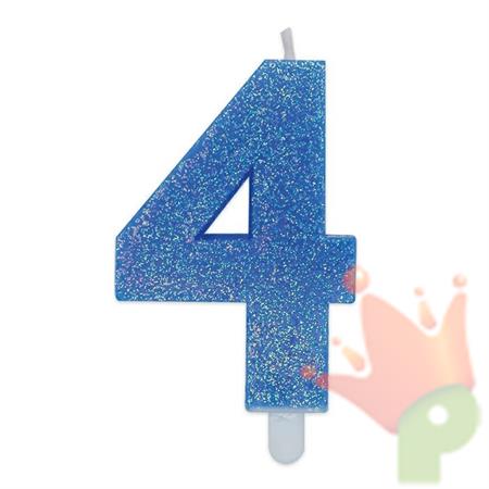 CANDELINA NUMERO 4 DI CERA SWEETY CELESTE GLITTER 9CM