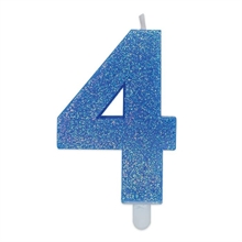 CANDELINA NUMERO 4 DI CERA SWEETY CELESTE GLITTER 9CM
