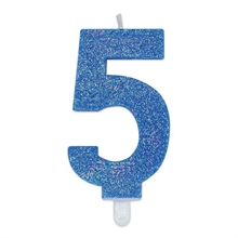 CANDELINA NUMERO 5 DI CERA SWEETY CELESTE GLITTER 9CM