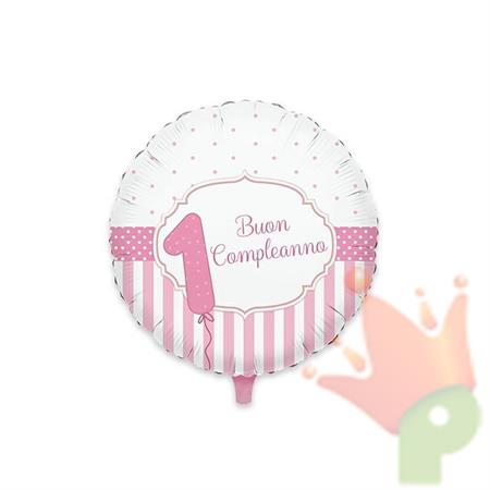 PALLONCINO MYLAR 18INCH BUON PRIMO COMPLEANNO ROSA