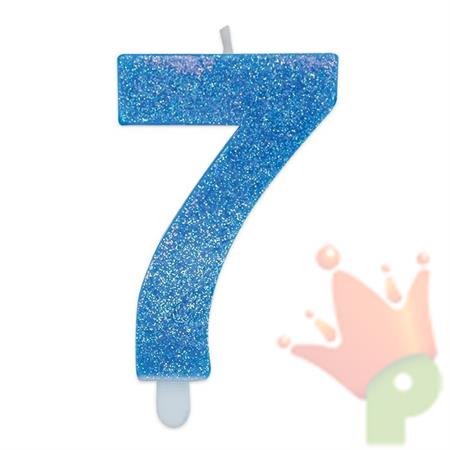 CANDELINA NUMERO 7 DI CERA SWEETY CELESTE GLITTER 9CM