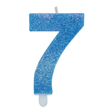 CANDELINA NUMERO 7 DI CERA SWEETY CELESTE GLITTER 9CM