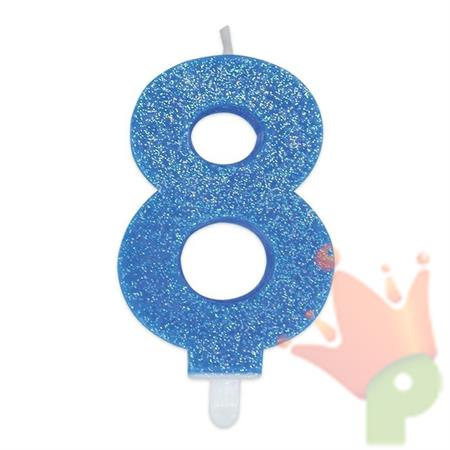 CANDELINA NUMERO 8 DI CERA SWEETY CELESTE GLITTER 9CM