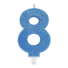 CANDELINA NUMERO 8 DI CERA SWEETY CELESTE GLITTER 9CM