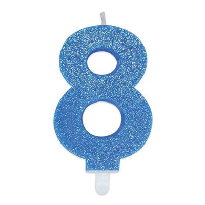 CANDELINA NUMERO 8 DI CERA SWEETY CELESTE GLITTER 9CM
