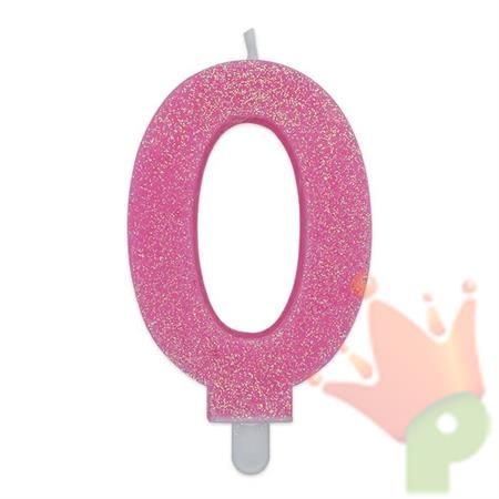 CANDELINA NUMERO 0 DI CERA SWEETY ROSA GLITTER 9CM