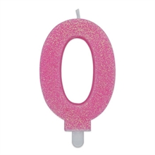 CANDELINA NUMERO 0 DI CERA SWEETY ROSA GLITTER 9CM
