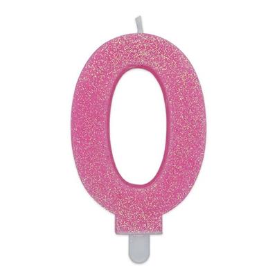 CANDELINA NUMERO 0 DI CERA SWEETY ROSA GLITTER 9CM