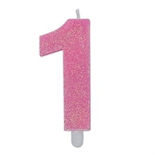 CANDELINA NUMERO 1 DI CERA SWEETY ROSA GLITTER 9CM