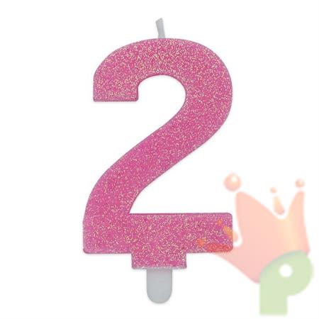 CANDELINA NUMERO 2 DI CERA SWEETY ROSA GLITTER 9CM
