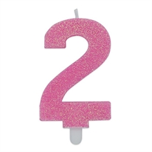 CANDELINA NUMERO 2 DI CERA SWEETY ROSA GLITTER 9CM