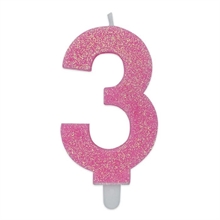 CANDELINA NUMERO 3 DI CERA SWEETY ROSA GLITTER 9CM