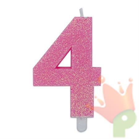 CANDELINA NUMERO 4 DI CERA SWEETY ROSA GLITTER 9CM