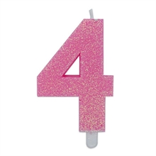CANDELINA NUMERO 4 DI CERA SWEETY ROSA GLITTER 9CM