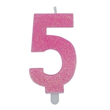 CANDELINA NUMERO 5 DI CERA SWEETY ROSA GLITTER 9CM