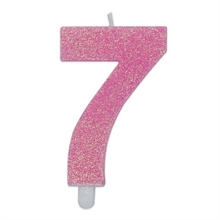 CANDELINA NUMERO 7 DI CERA SWEETY ROSA GLITTER 9CM