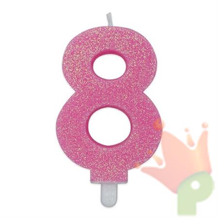 CANDELINA NUMERO 8 DI CERA SWEETY ROSA GLITTER 9CM