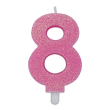 CANDELINA NUMERO 8 DI CERA SWEETY ROSA GLITTER 9CM