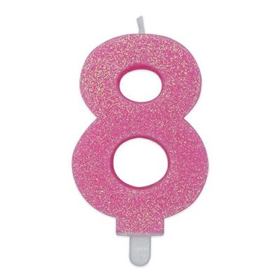 CANDELINA NUMERO 8 DI CERA SWEETY ROSA GLITTER 9CM