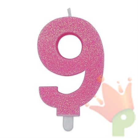 CANDELINA NUMERO 9 DI CERA SWEETY ROSA GLITTER 9CM