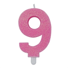 CANDELINA NUMERO 9 DI CERA SWEETY ROSA GLITTER 9CM