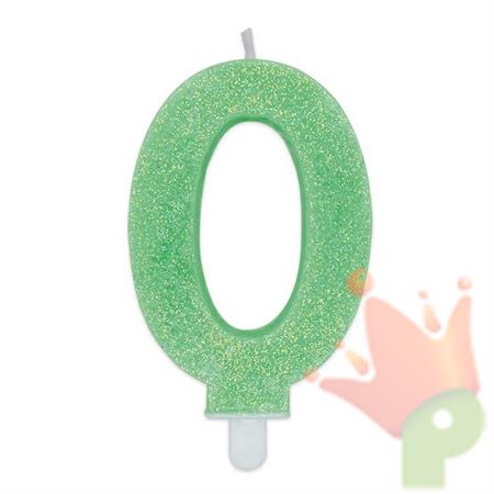 CANDELINA NUMERO 0 DI CERA SWEETY VERDE GLITTER 9CM