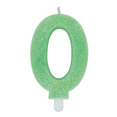 CANDELINA NUMERO 0 DI CERA SWEETY VERDE GLITTER 9CM