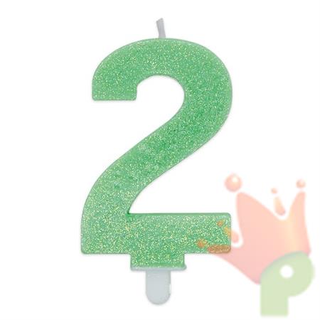 CANDELINA NUMERO 2 DI CERA SWEETY VERDE GLITTER 9CM